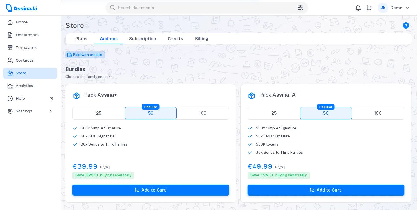 L’onglet des options de la boutique, avec les packs et leurs prix.